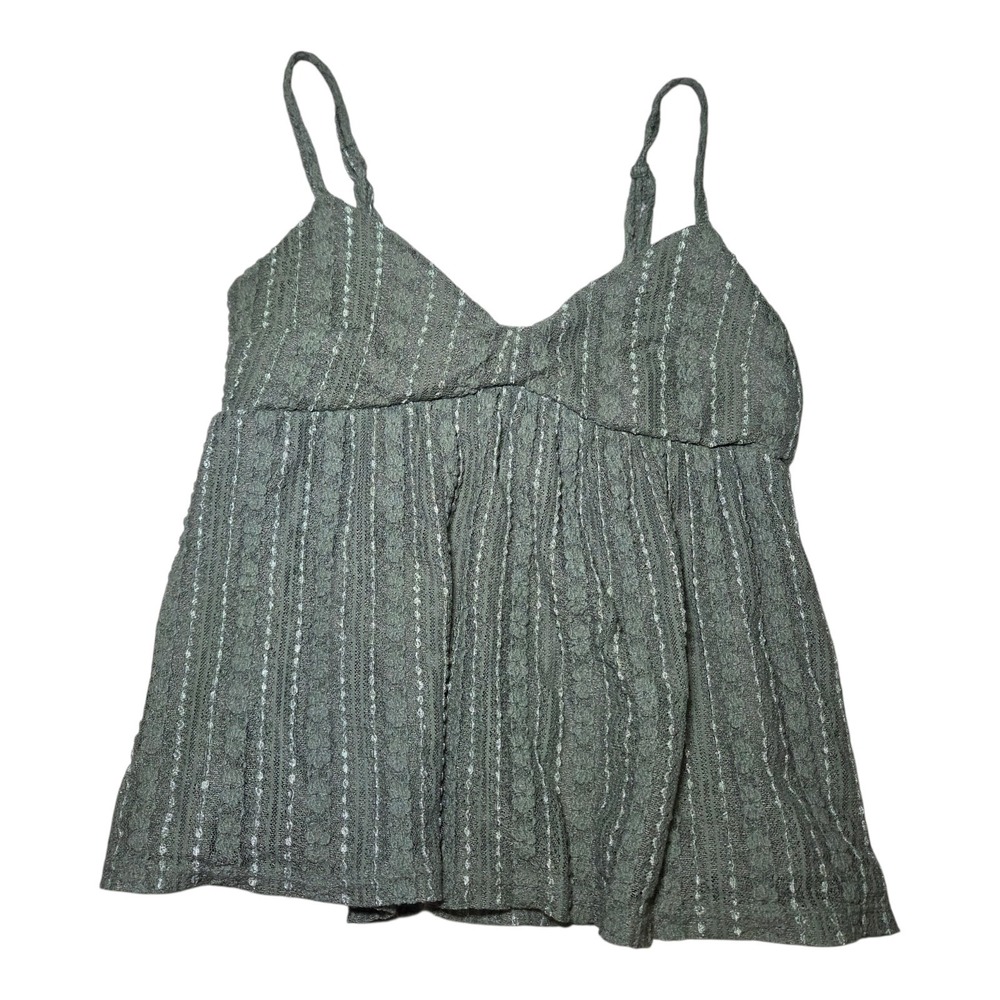 Green Textured Babydoll Cami Tank Top XS Y2K Boho Fairy Grunge Cottage Earthy